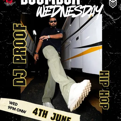 The poster for one of my Boombox Wednesday nights. This is my regular residency where I get to dig deep into my crates and play a mix of hip-hop, afrobeats, and more.