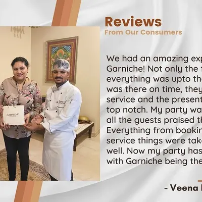 A picture of success. Our chefs with a happy client after a successful party. Seeing our hosts relaxed and their guests happy is our biggest reward.