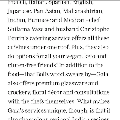 A screenshot of a feature in Condé Nast calling us one of the best caterers in town. We are so proud of these recognitions and work hard to live up to them at every event.