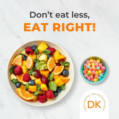 My core belief: Don't eat less, eat right! It's about nourishing your body with vibrant, wholesome foods, not depriving it. Quality over quantity is the key to sustainable health.