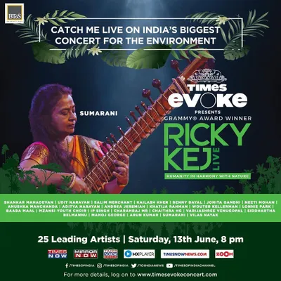 A promotional poster for the Times Evoke concert for the environment, where I performed live with Ricky Kej and 24 other leading artists. It was a privilege to be part of such an important event.