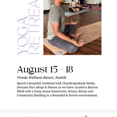 Announcing our upcoming yoga retreat in Nashik. We've curated a weekend filled with deep asana immersion, kriyas, kirtan, and community building in a beautiful, serene environment.