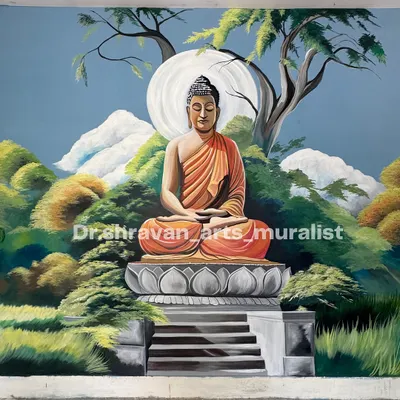 This serene Buddha mural was a new challenge I loved. The client had a specific vision, and I used AI tools to create a reference, then painted this peaceful scene of meditation amidst nature.