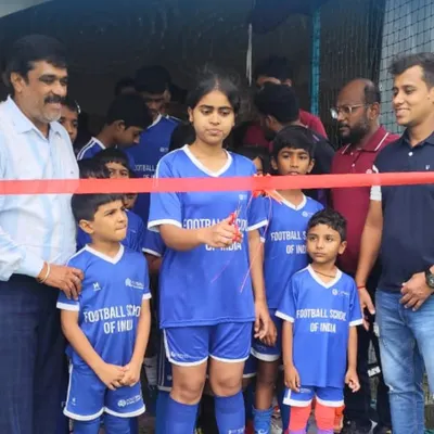 The official ribbon-cutting ceremony at the launch of our new academy in Tathawade, Pune. A new home for young footballers to dream big.