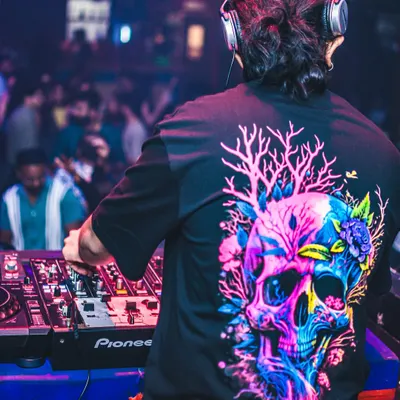 A shot from behind the console, looking out at the crowd. This is my office, and the energy from the dance floor is my motivation.