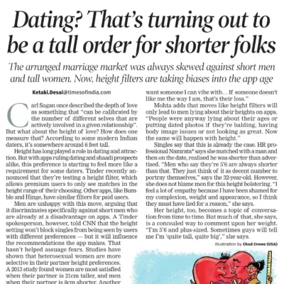 My thoughts on height bias in dating were featured in this Times of India article. I work with marriage-minded singles and believe that you are enough, regardless of superficial filters.