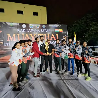 A proud moment for the entire academy. My fighters and I celebrating our victory as the Karnataka State Muay Thai Champions. This trophy belongs to every single person who put in the work.