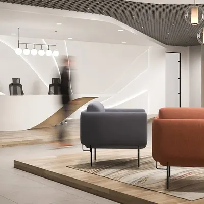 The reception area is the first chapter of your company's story. We crafted this futuristic, minimalist lobby with a flowing, sculptural desk and integrated lighting to make a powerful first impression.