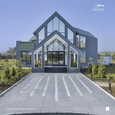 The completed front elevation of our Sohna farmhouse project. This is a prime example of my design and build services, delivering a striking architectural statement that is ready for living.