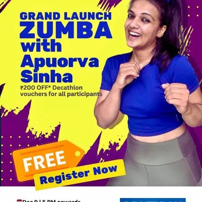 An event poster for the grand launch of a new Decathlon store. I hosted a free Zumba session to get the community moving and celebrating with us.