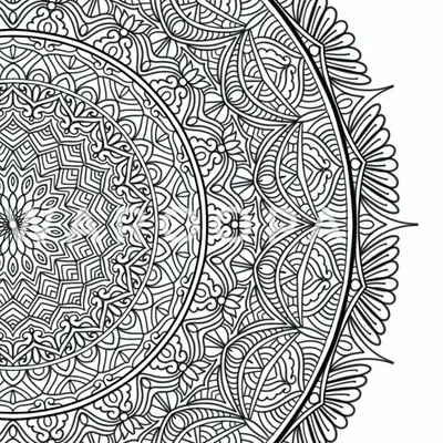 A close-up view of a black and white mandala, showcasing the beauty of its sacred geometry. Without color, the focus shifts entirely to the rhythm and flow of the lines, creating a powerful meditative effect.