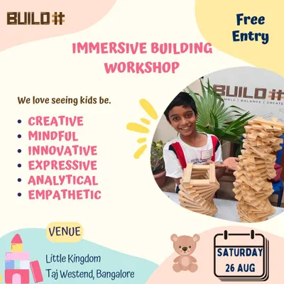 This is an invitation to one of our immersive building workshops. We love bringing our blocks to events like the one at Little Kingdom, Taj Westend, offering a space for kids to be creative, mindful, and innovative. Keep an eye out for our next public event!