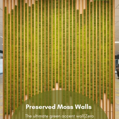 This is the ultimate green accent wall. Our preserved moss walls offer breathtaking texture and color with absolutely zero maintenance, making them perfect for high-impact, low-effort luxury.