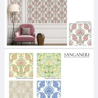 I am proud to offer my exclusive Sanganeri collection, which brings traditional Indian artistry to your walls. This Mughal Garden design, shown here in a ruby colorway, adds a royal and elegant touch to any space.