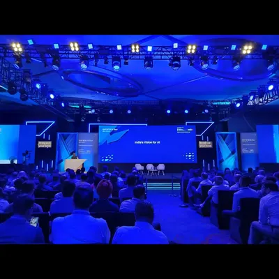 The main stage at the SAP NOW AI Tour in Delhi. We provided comprehensive show running and console management, ensuring a flawless experience for keynote speakers, panel discussions, and a packed audience of enterprise leaders.