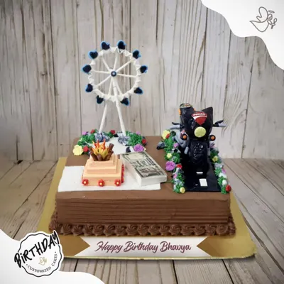 This manifestation cake for Bhavya in Amar Colony was so much fun to create. It represents all his dreams: a Ducati, a trip to London, making money, and getting married. A truly personal birthday cake!