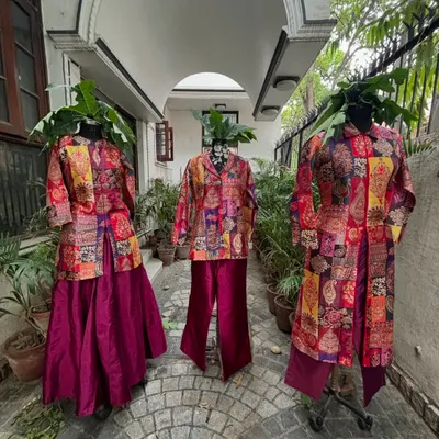 A detailed look at our custom-made matching outfits for a themed get-together. I can create different styles from the same fabric to suit everyone's personality.