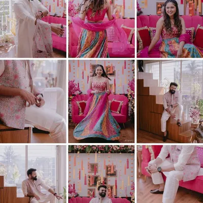 A collage from the anniversary shoot I styled for the lovely couple, Gautami Deshpande and Swanand Tendulkar. I curated colorful, festive outfits for them that reflect their joyful journey together.