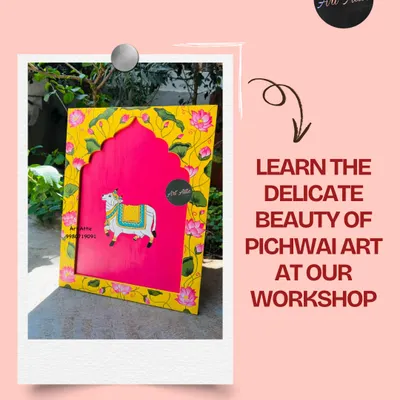 Learn the delicate beauty of Pichwai art in my workshops. This traditional form, featuring motifs like cows and lotuses, is perfect for creating serene and soulful decor.