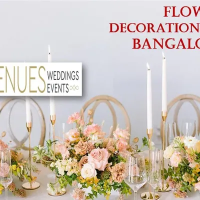 As expert flower decorators in Bangalore, we design stunning floral arrangements for any event. This graphic highlights our ability to create beautiful tablescapes that serve as a central part of your event's aesthetic.