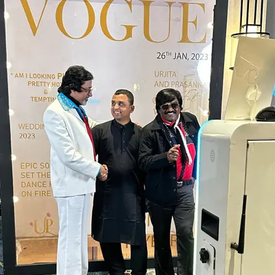 A fun Bollywood-themed sangeet night with a custom Vogue magazine cover backdrop. My photo booth allows guests to become cover stars, and they love posing with celebrity lookalikes.