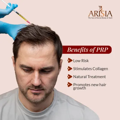 This image illustrates the key benefits of PRP for hair. It is a natural, low-risk procedure that stimulates collagen and promotes the growth of new, healthy hair by revitalizing the follicles at a cellular level.