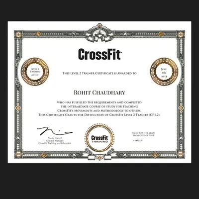 My official CrossFit Level 2 Trainer Certificate. Earning this was a dream, a culmination of 5 years of dedication after leaving the corporate world to pursue my passion for coaching.