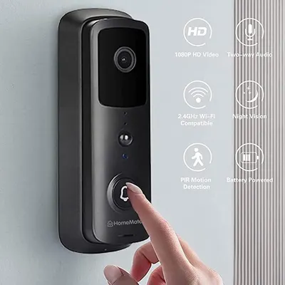 This HomeMate WiFi video doorbell is battery powered for a completely wire free installation. It features 1080p HD video, two way audio, night vision, and PIR motion detection to keep you informed of any activity at your doorstep.