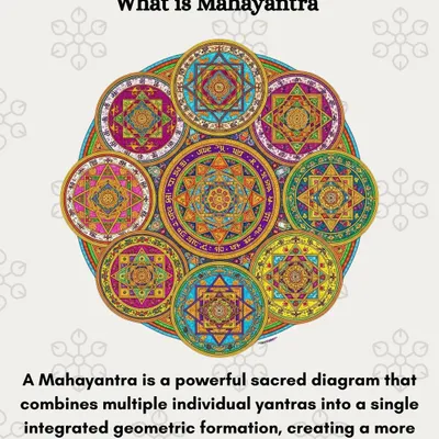 A Mahayantra is a powerful sacred diagram that combines multiple individual yantras into a single, potent spiritual tool. This integrated geometric formation harnesses various divine energies simultaneously, offering balanced support across all areas of life.