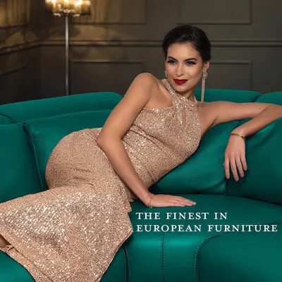 For this campaign with Simply Sofas, a luxury furniture brand, I styled the model in a glamorous gold sequin gown. The look was chosen to complement the opulent feel of the European furniture and create an aspirational lifestyle image.