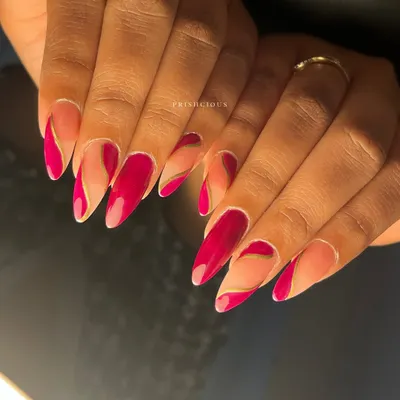I'm obsessed with this shade of magenta. This abstract design features bold swirls of color with a delicate gold line accent for a modern and artistic look.