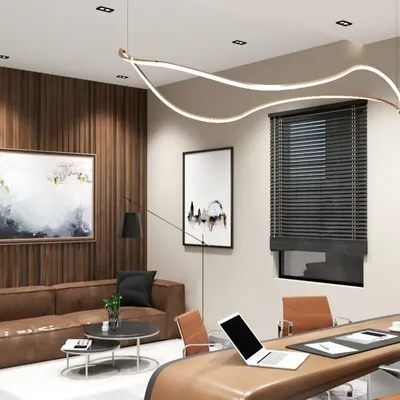 A modern MD cabin where elegance meets function. This 3D render highlights a custom-designed desk, a comfortable leather sofa for informal meetings, and a feature wall with wood paneling, creating a sophisticated and powerful executive space.