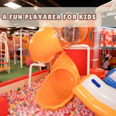 Our multi-level soft play area features slides, tunnels, and a giant ball pit, providing a safe and exciting environment for kids to explore, climb, and play for hours.