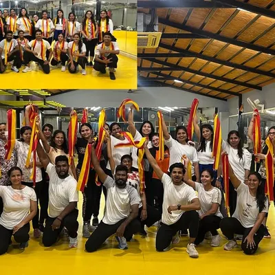 The Gun Fitness family celebrating Kannada Rajyotsava together after a special themed Zumba class. We love celebrating our culture with fitness and fun.
