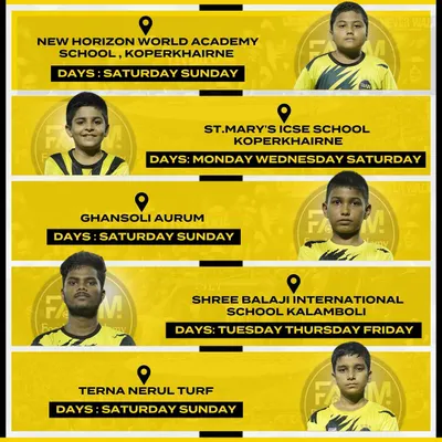 We have training centers across Navi Mumbai. This graphic shows all our locations and schedules, from Koparkhairane to Nerul.
