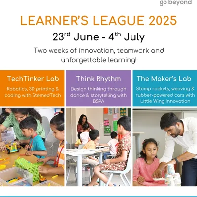 The Learner’s League is the heart of my summer program, offering a dynamic blend of innovation and creativity. This overview shows how children journey through our TechTinker, Think Rhythm, and The Maker’s Labs, turning curiosity into tangible capability.