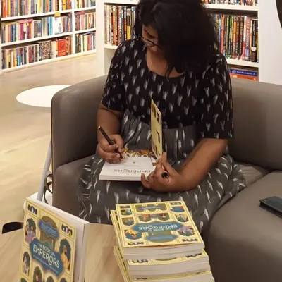 Author Ashwitha Jayakumar signing copies of her fascinating book, "The Book of Emperors." We love giving readers the chance to get their books personalized.