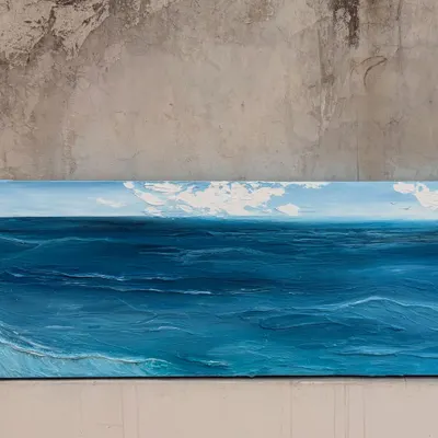 A close-up of a custom seascape painting that was shipped to Kolkata. I use thick layers of acrylic paint to create the texture of the waves and the clouds.