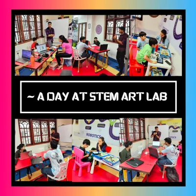 This collage captures the essence of a day at STEM Art Lab. It's a place of focused work, guided instruction, and hands-on discovery, where the building blocks of the future are put together every day.