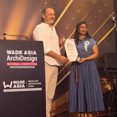 I was honored to be recognized as a Finalist for Young Architect of the Year 2025 at WADE Asia, India’s largest platform for Women in Architecture & Design. Here I am accepting the certificate on stage.