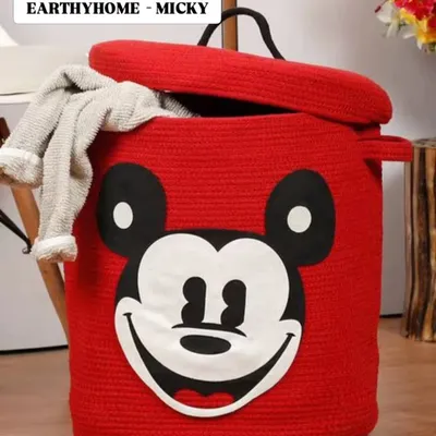 Bring the magic of Disney home with this vibrant red Mickey Mouse rope laundry basket. It's large, durable, and makes organizing a fun activity for kids.