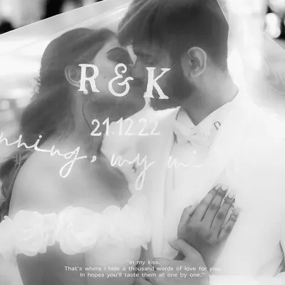 A beautiful veil kiss, a classic and romantic moment from Keith and Rebekah's Christian wedding. The text overlay adds a personal, poetic touch.