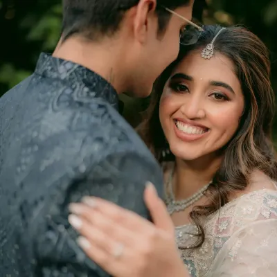 This is the engagement glow I love to create. Shweta looks so happy and radiant here. We kept the makeup soft and romantic to match the daytime event.