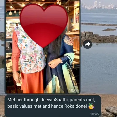 A client shares his happy news. After working together on his search process, he met his partner on Jeevansathi. Their values aligned, the parents met, and the Roka was done. This is what a successful outcome looks like.