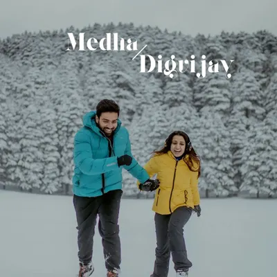 A joyful, unposed moment from a pre-wedding shoot in the snow-covered landscape of Khajjiar, near Dalhousie. This is for couples who aren't afraid to play and be themselves.