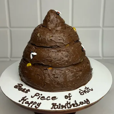This has to be the best dump you'll ever taste. A custom birthday cake shaped like a giant pile of poop, because why not? I love bringing your funniest, most bizarre ideas to life. Yes, it's a cake, and yes, it's delicious.
