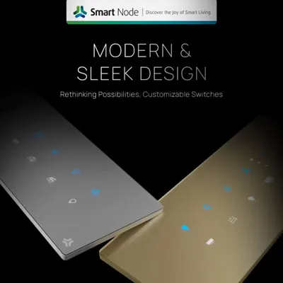 Our smart switches feature a modern and sleek design that rethinks possibilities. This image highlights our silver and gold finish options, perfect for adding a touch of elegance to your home.