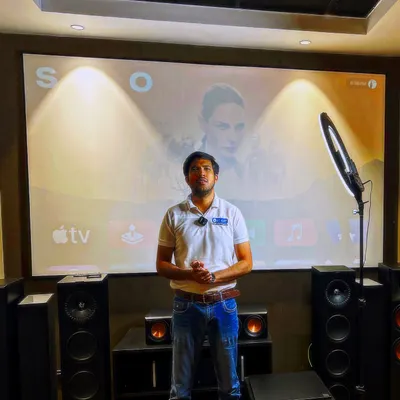 Here I am, caught in a moment of focus during a system calibration. For me, the project isn't finished until the sound is perfectly tuned to the room's unique acoustics. This is where my 20+ years of experience really makes a difference.