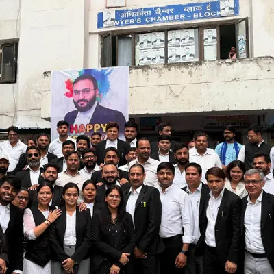 A group photo from my birthday celebration at the Lawyer's Chamber Block, surrounded by my respected seniors and young advocate colleagues.