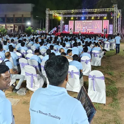 A wide shot of the massive crowd at the OPPO launch event held at HMT Palace Grounds. We successfully managed the catering and logistics for this large-scale corporate gathering.